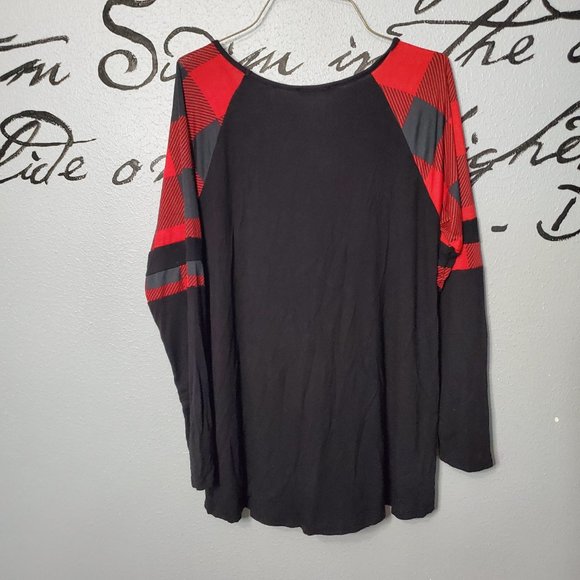 Heimish USA Black and Red Buffalo Check Plaid Long Sleeve Knit Top, S - Picture 5 of 5
